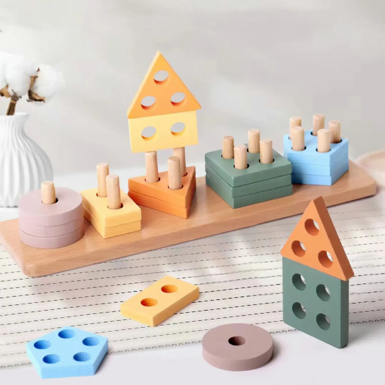 Wooden Geometric Shape Sorter Board