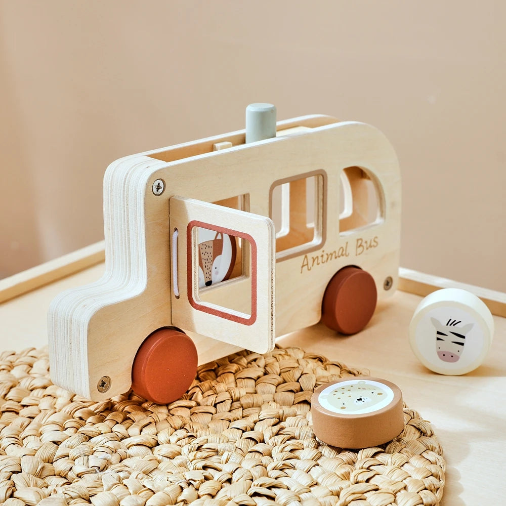 Wooden Rolling Animal Bus