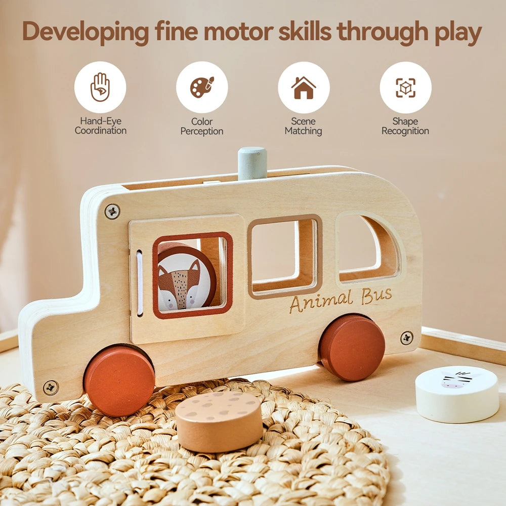 Wooden Rolling Animal Bus