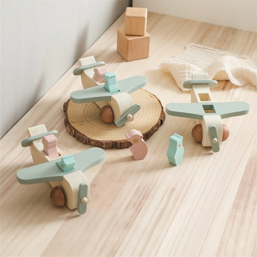 Wooden Animal Aeroplane Toy