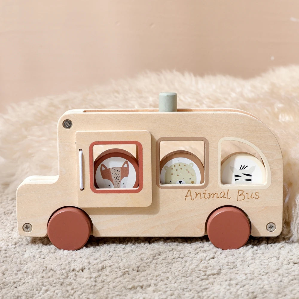 Wooden Rolling Animal Bus