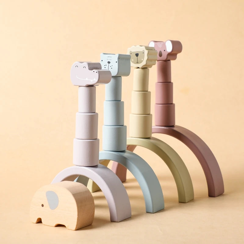 Wooden Animal Rainbow Stacking Set