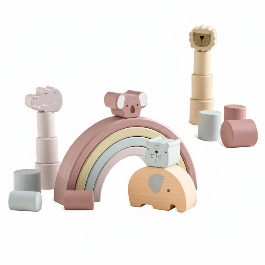 Wooden Animal Rainbow Stacking Set
