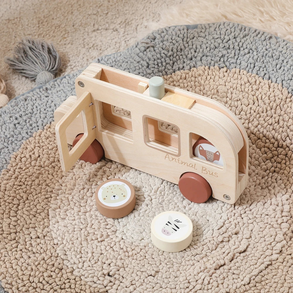 Wooden Rolling Animal Bus