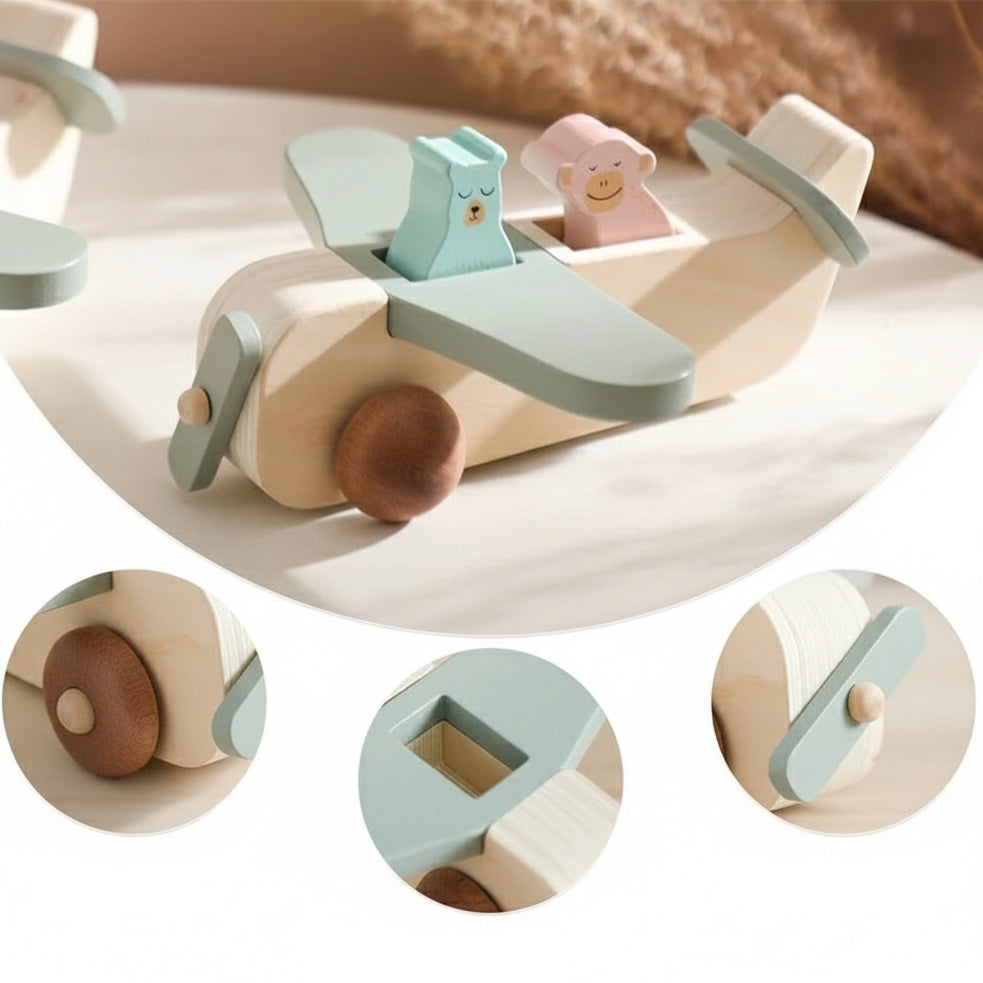 Wooden Animal Aeroplane Toy