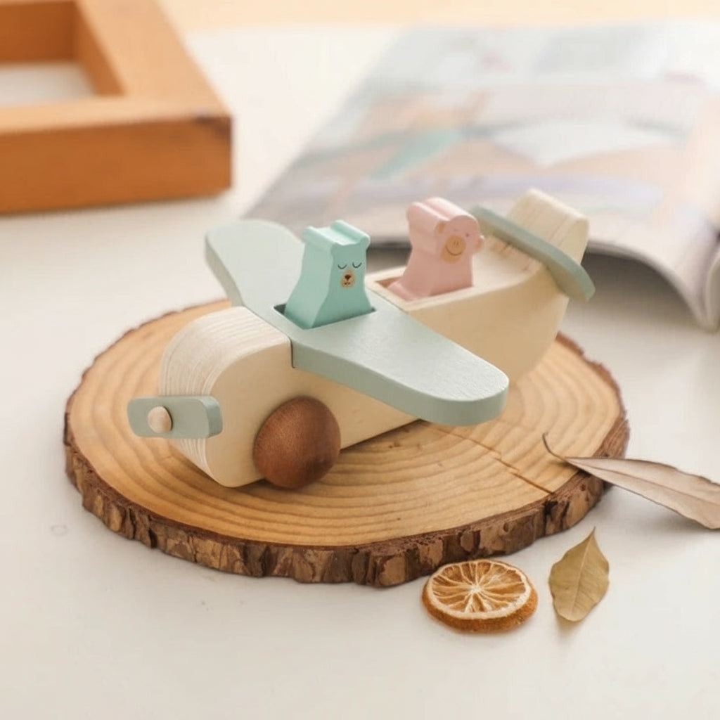 Wooden Animal Aeroplane Toy