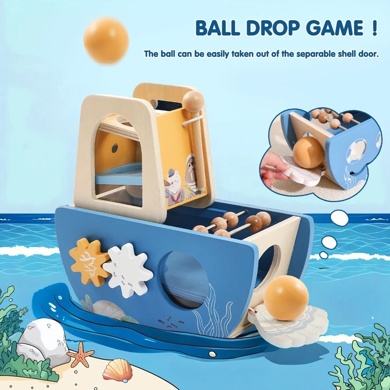 Wooden Ship Multi-function Game Music Percussion Toy
