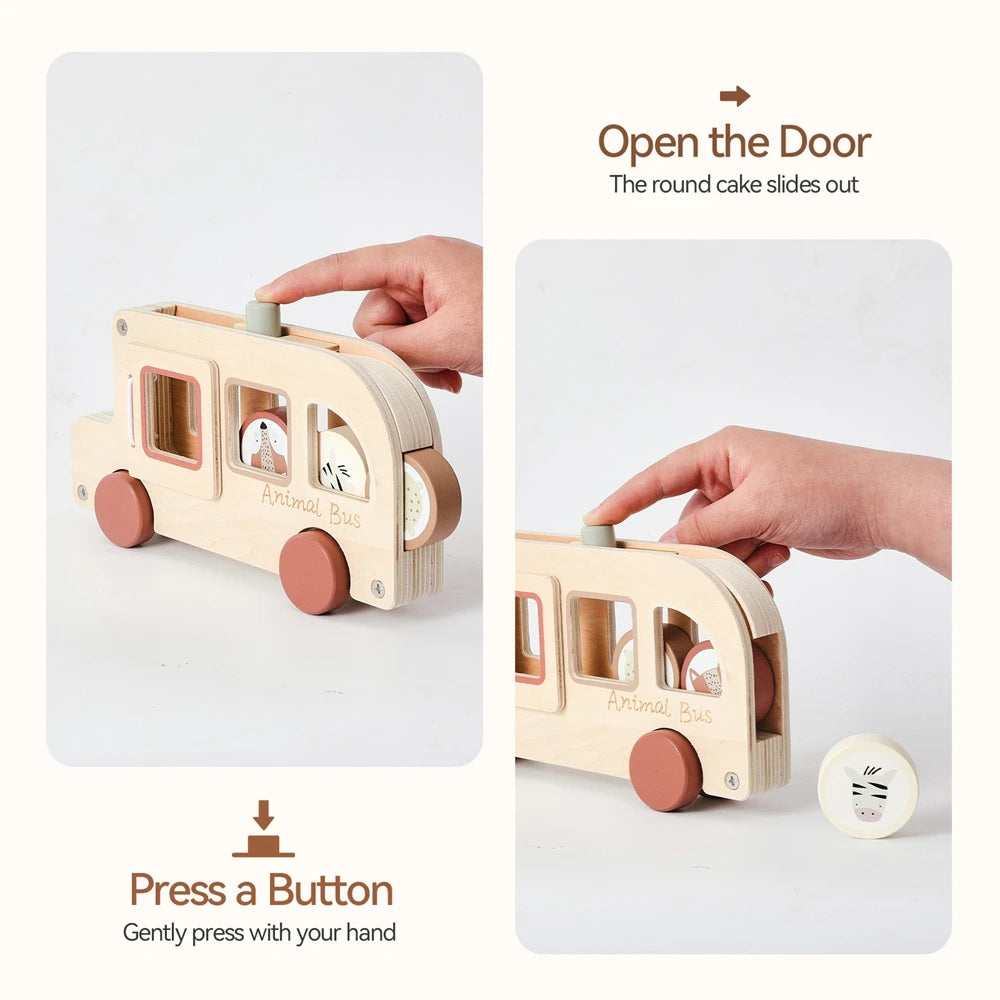 Wooden Rolling Animal Bus