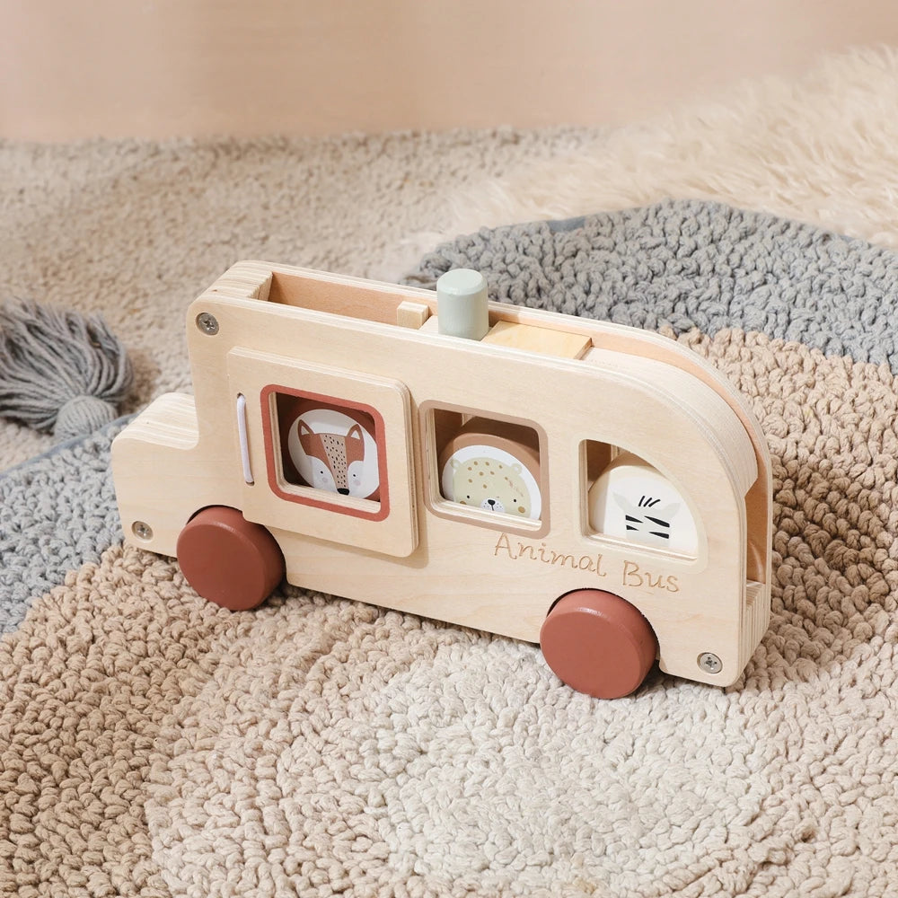 Wooden Rolling Animal Bus