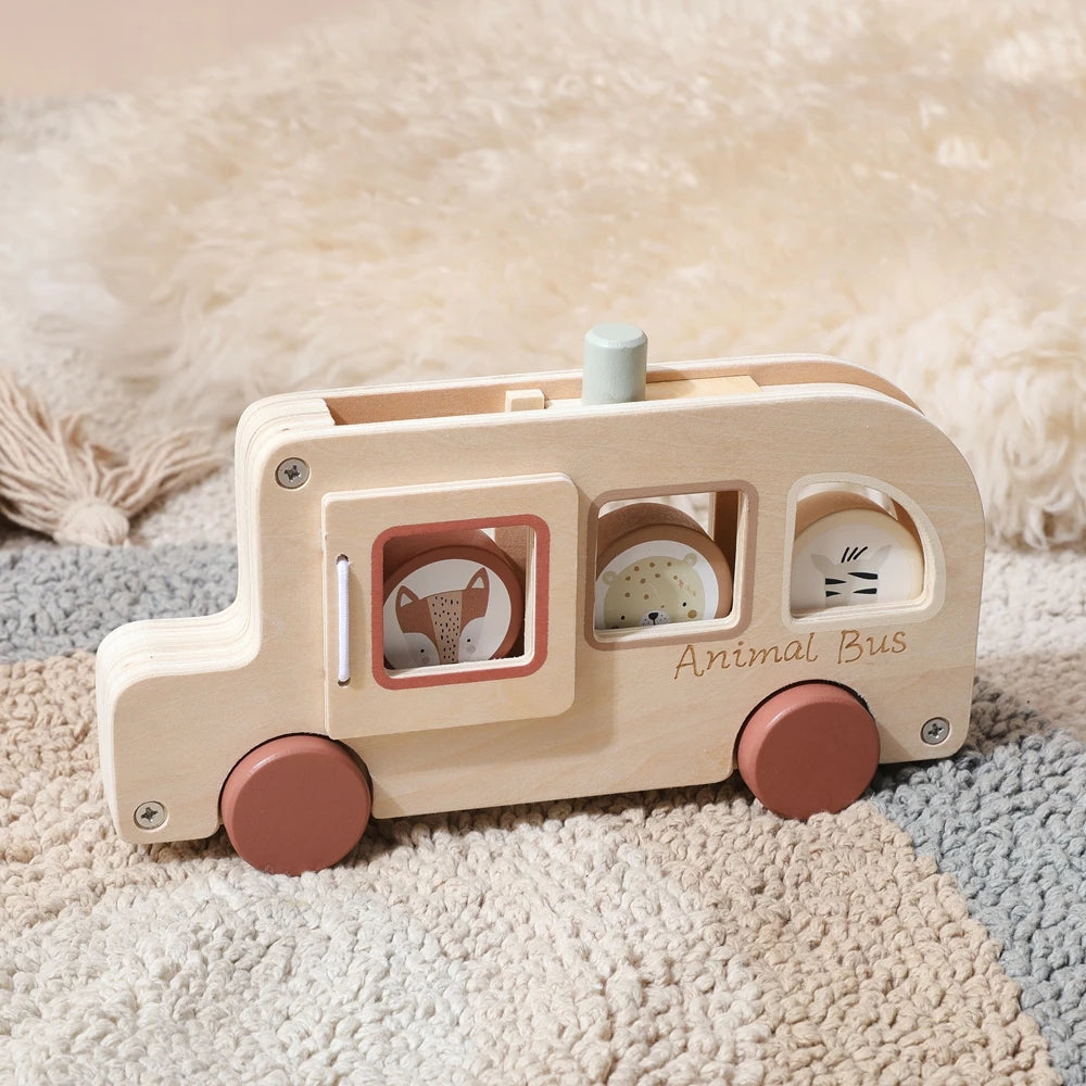 Wooden Rolling Animal Bus