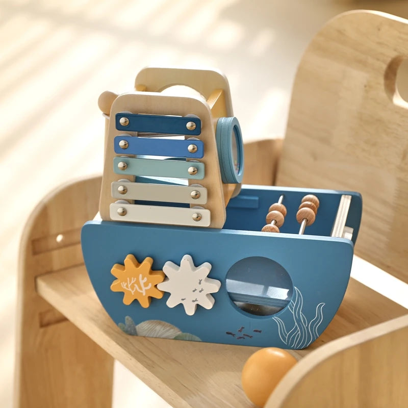 Wooden Ship Multi-function Game Music Percussion Toy