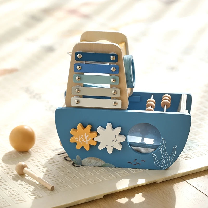 Wooden Ship Multi-function Game Music Percussion Toy