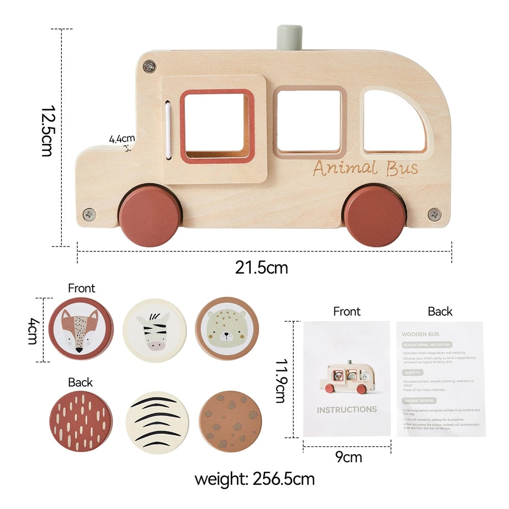 Wooden Rolling Animal Bus