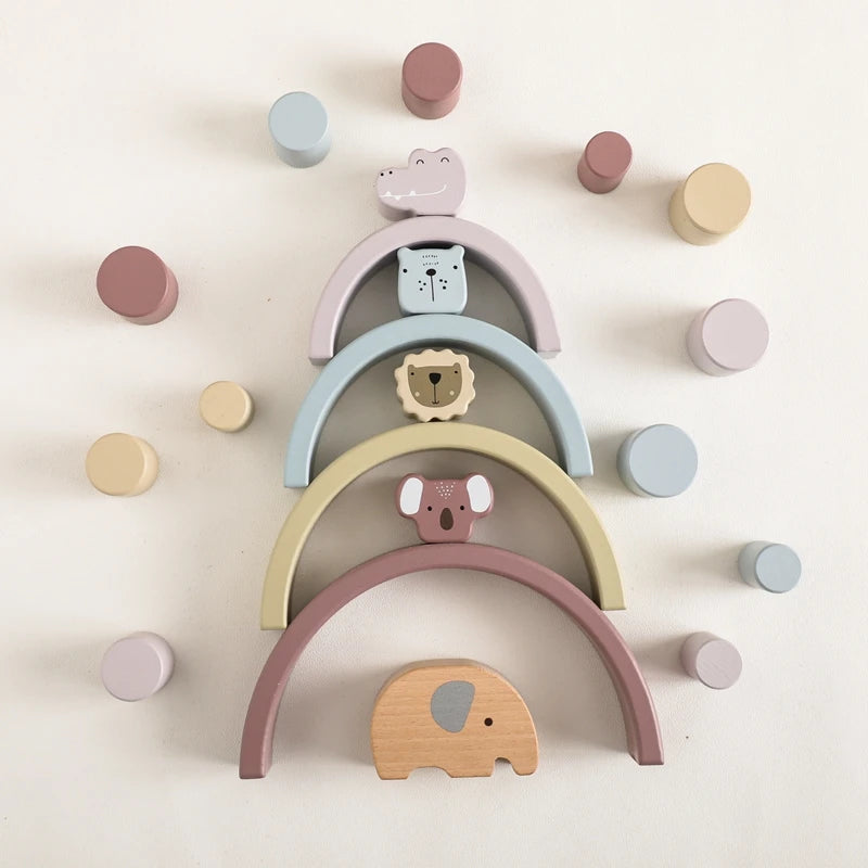 Wooden Animal Rainbow Stacking Set