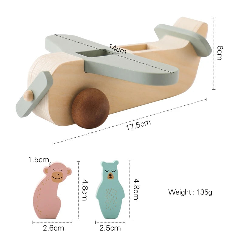 Wooden Animal Aeroplane Toy