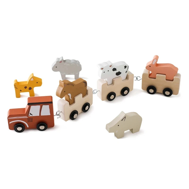 Wooden Set of Farm Tractor & Animals