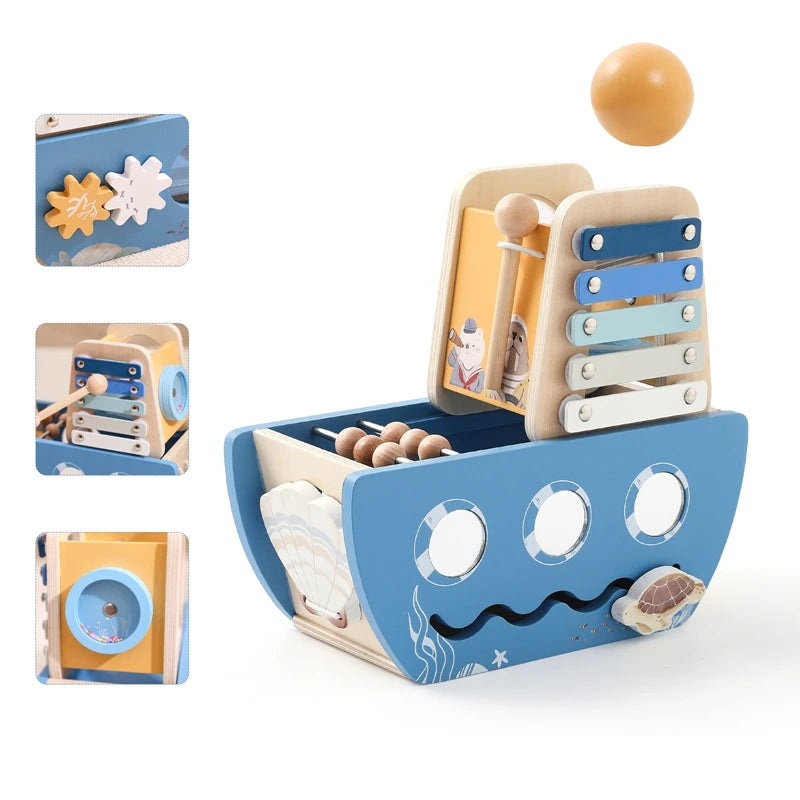 Wooden Ship Multi-function Game Music Percussion Toy